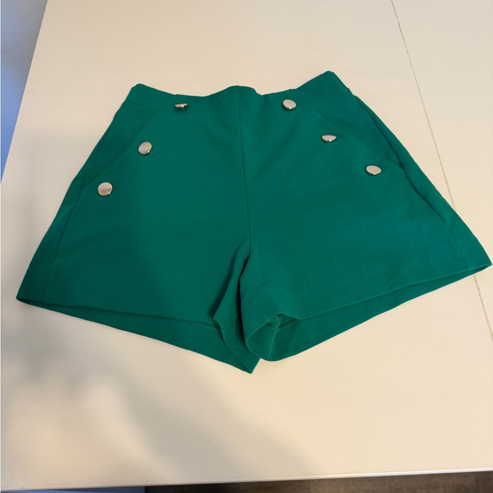 Fashion Nova Emerald Green High Waist Button Accent Shorts